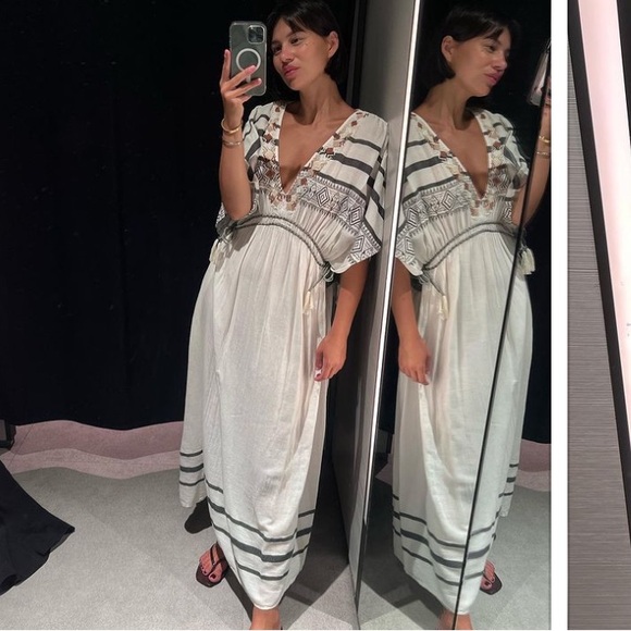 ZARA EMBROIDERED COTTON LONG DRESS NWT - Picture 7 of 14